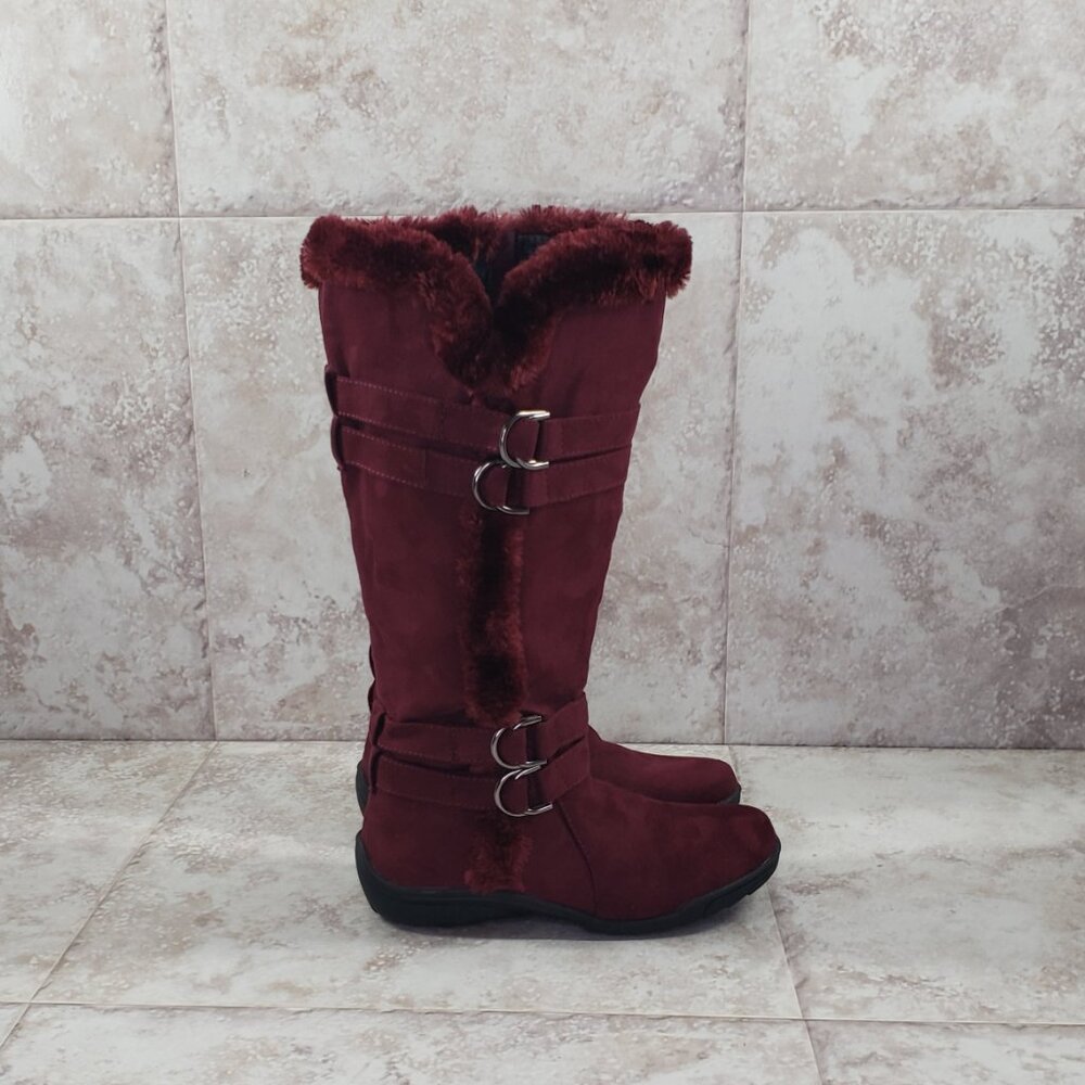 Buckled Faux Fur Hot Tomato Pavati Suede Zippered Full Calf Knee Boots Size 6 M - Picture 9 of 15